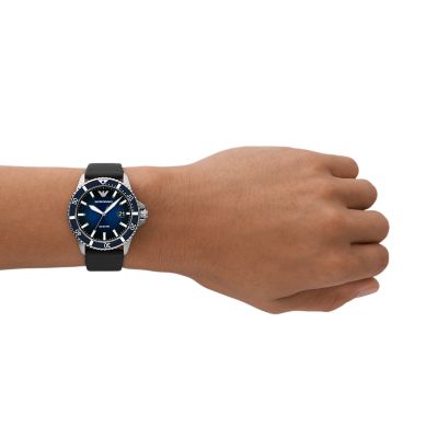 Emporio Armani Three-Hand Date Station AR11516 - Leather Black Watch - Watch