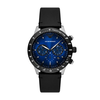 Emporio Armani Chronograph Black Leather Watch - AR11522 - Watch