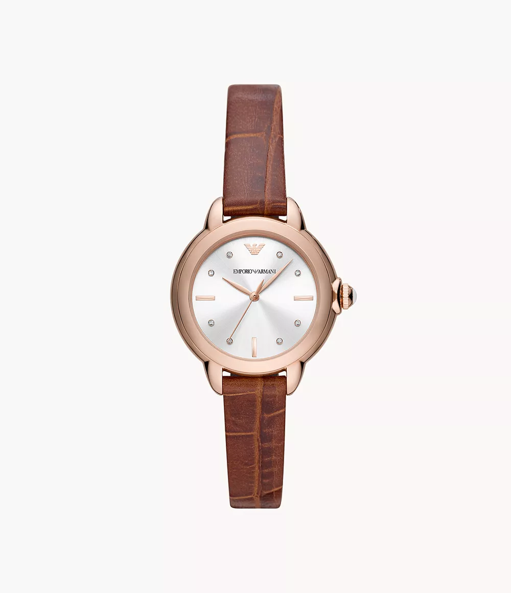 Emporio Armani Women’s Emporio Armani Three-Hand Brown Leather Watch