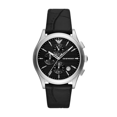 Emporio Armani Chronograph Black Leather Watch - AR11530 - Watch Station