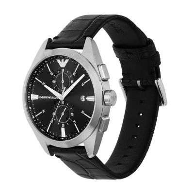 Black Emporio - Leather - Watch AR11542 Armani Chronograph Station Watch