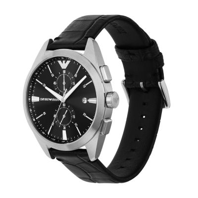 Watch Armani Leather Black Station Emporio - - Watch Chronograph AR11542