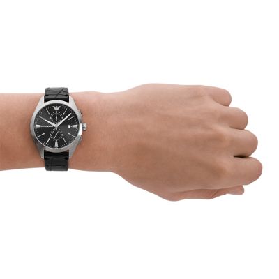 Leather Watch Watch Black Station Armani Emporio Chronograph - - AR11542