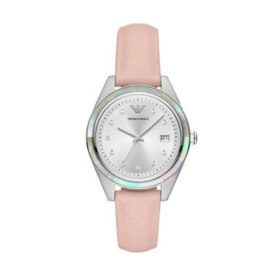 Emporio Armani Three-Hand Date Pink Leather Watch