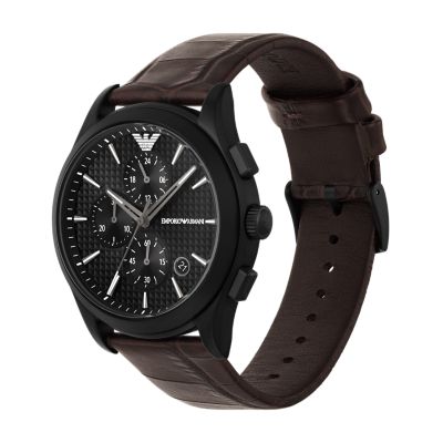 Emporio Armani Men's Chronograph Black Leather Watch - Watches