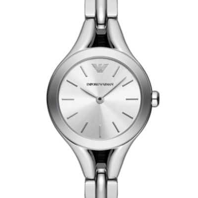 Emporio Armani Two-Hand Black Leather Watch