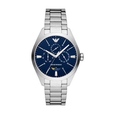 Emporio Armani Three-Hand Moonphase Stainless Steel Watch