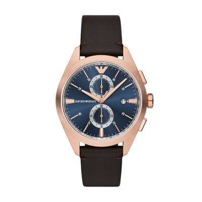 Brown AR11554 Watch Emporio Station Watch Leather - Chronograph - Armani