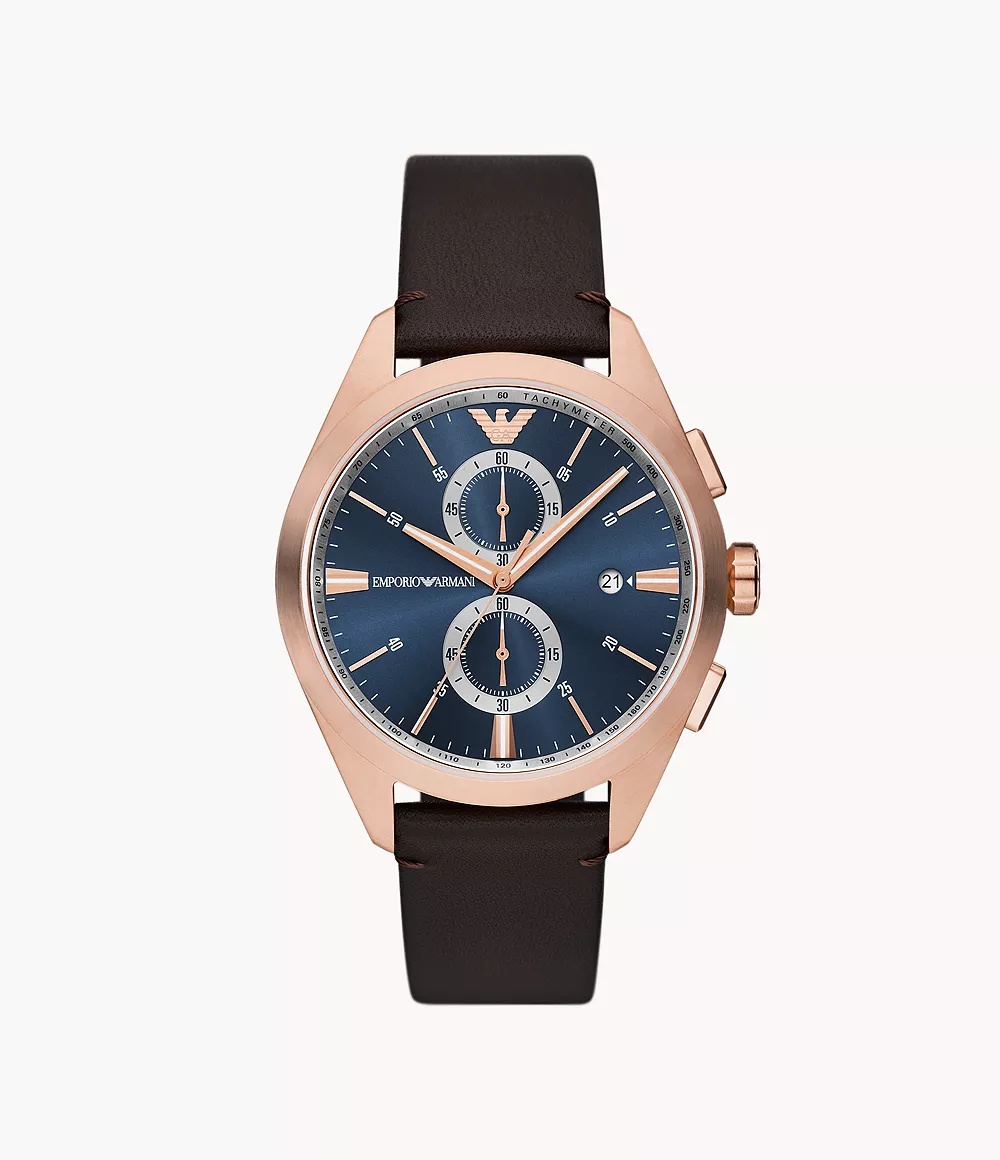 Emporio Armani Chronograph Brown Leather Watch - AR11554 - Watch Station