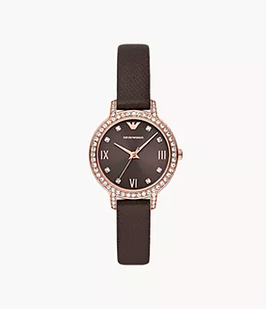 Emporio Armani Three-Hand Brown Leather Watch