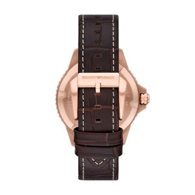 Watch Station Date Three-Hand Watch AR11556 - Brown - Leather Emporio Armani