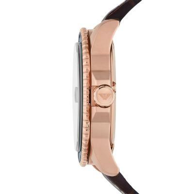 Emporio Armani Three-Hand Date - - AR11556 Station Watch Brown Watch Leather