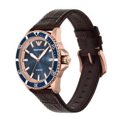 Watch - Armani Emporio Station Brown - Three-Hand Date AR11556 Watch Leather