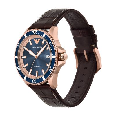 Emporio Armani Three-Hand Date Brown AR11556 Watch - - Watch Leather Station