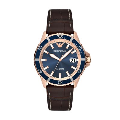 Emporio Armani Three-Hand Watch Station Leather - Watch Date Black AR11516 