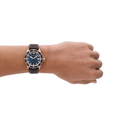 Watch Station Emporio - - Brown Leather AR11556 Three-Hand Watch Armani Date