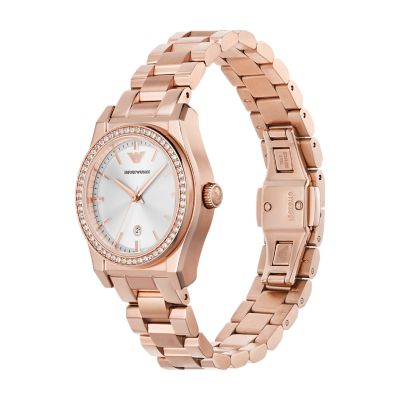 Emporio Armani Three-Hand Date Rose Gold-Tone Stainless Steel