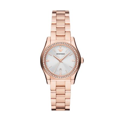 Emporio Armani Three-Hand Date Rose Gold-Tone Stainless Steel