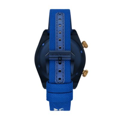 Emporio Armani Dual Time Blue Textile Watch AR11564 Watch Station