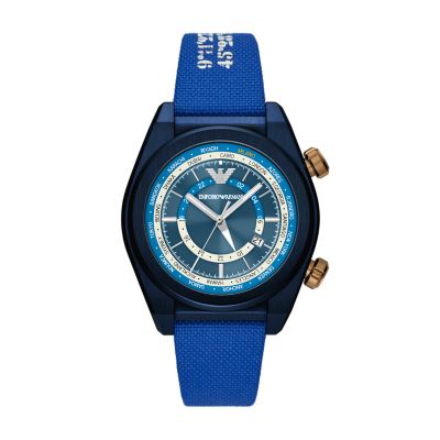 Emporio Armani Dual Time Blue Textile Watch