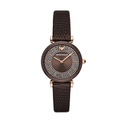 Emporio Armani Three-Hand Brown Leather Watch