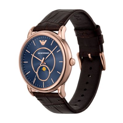 Emporio Armani Three-Hand Moonphase Brown Leather Watch - AR11566