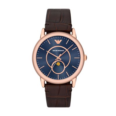 Watch - Brown Armani Three-Hand - Emporio Leather Station AR11566 Moonphase Watch