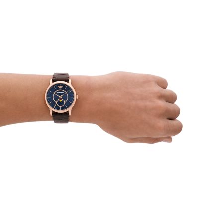 Emporio Armani Three-Hand Moonphase Brown Leather Watch - AR11566 - Watch  Station | Quarzuhren
