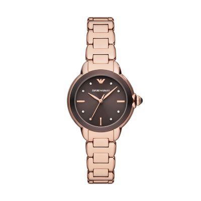 Emporio Armani Three-Hand Rose Gold-Tone Stainless Steel Watch