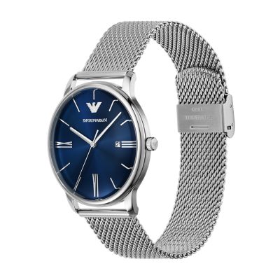 Stainless Mesh - - Station AR11571 Date Watch Three-Hand Armani Emporio Watch Steel