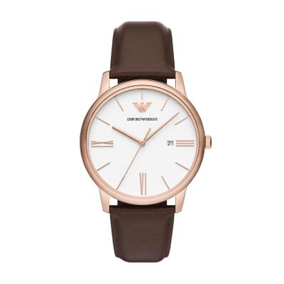 Emporio Armani Three-Hand Date Brown Leather Watch - AR11572