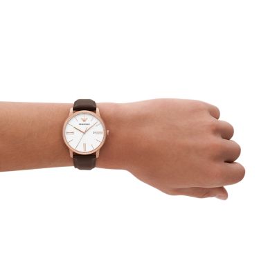 Brown Armani Watch Three-Hand - AR11572 Station Emporio Watch Date - Leather