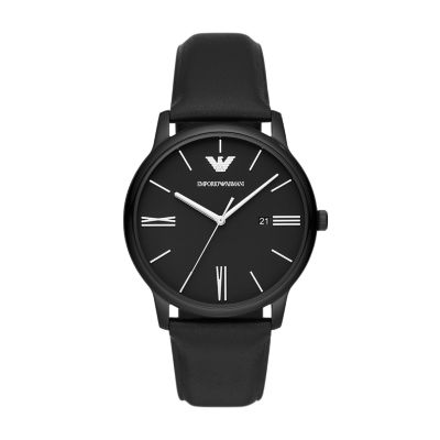 Emporio Armani Three-Hand Date Black Leather Watch - AR11573