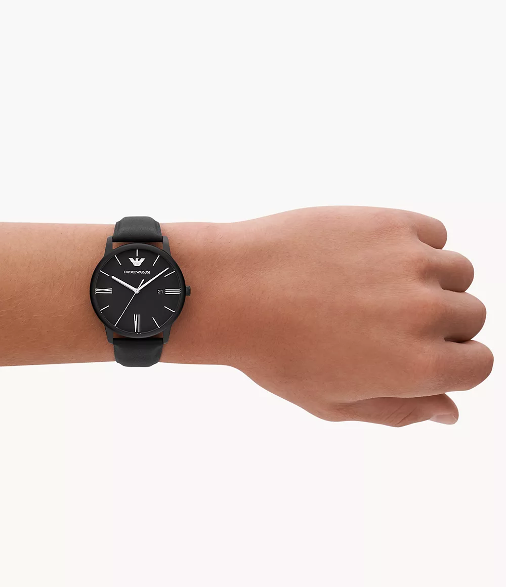 Emporio Armani Three-Hand Date Black Leather Watch - AR11573 - Watch Station