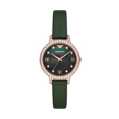 Emporio Armani Women's Three-Hand Green Leather Watch - Green