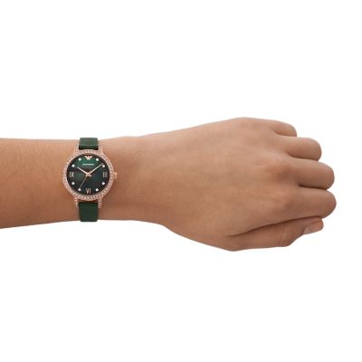 Emporio Armani Three Hand Green Leather Watch AR11577 Watch