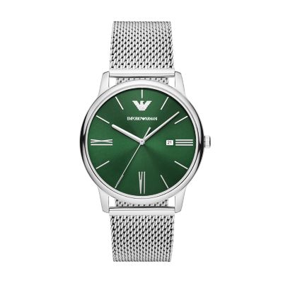 Emporio Armani Three-Hand Stainless Station Date AR11578 Watch - - Mesh Steel Watch