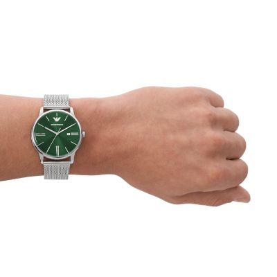 Emporio AR11578 Armani Mesh Watch Date Steel Watch Station - Stainless Three-Hand -