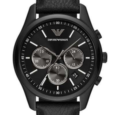 Emporio Armani Chronograph Black Leather Watch
