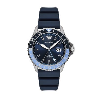 Emporio Armani GMT Dual Time Blue Silicone Watch - AR11592 - Watch 
