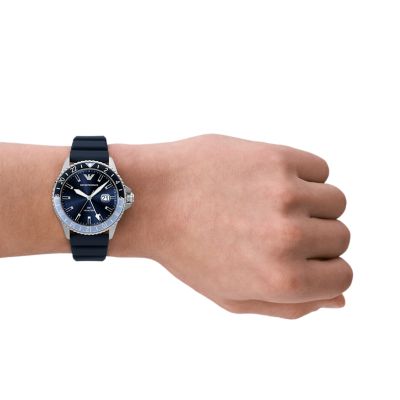 Emporio Armani GMT Dual Time Blue Silicone Watch - AR11592 - Watch 