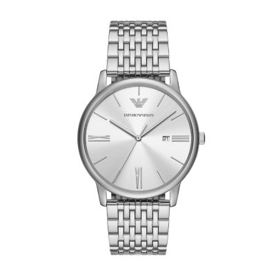 Emporio Armani Men's Three-Hand Date Stainless Steel Watch - Silver