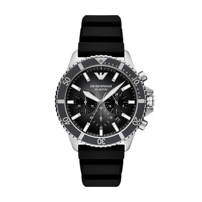 Emporio Armani Mens World Explorer Chronograph Silicone Watch - Black 206$