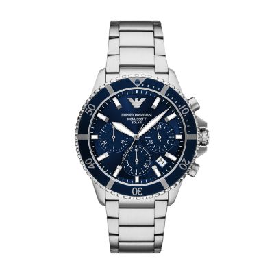 Silver for Emporio Armani World Explorer Solar-Powered Chronograph Two-Tone Stainless Steel Watch