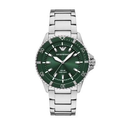 Montre solaire World Explorer Emporio Armani à trois aiguilles en acier inoxydable
