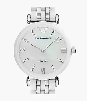 Emporio Armani Women's Two-Hand White Ceramic and Steel Watch