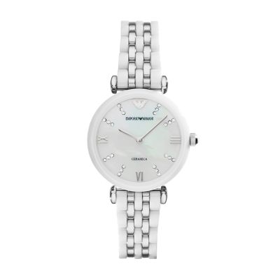 Emporio Armani Women's Two-Hand White Ceramic And Steel Watch - Silver