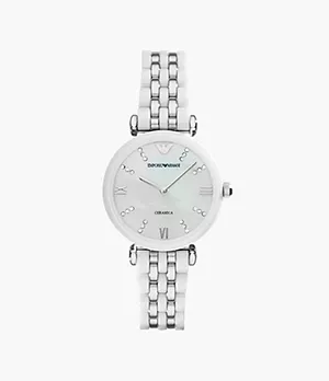 Emporio Armani Women's Two-Hand White Ceramic and Steel Watch