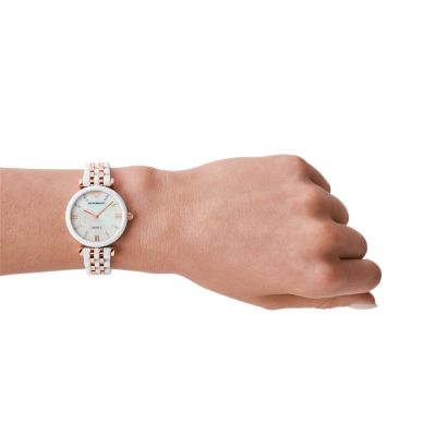 Emporio Armani Women's Two-Hand White Ceramic and Rose Gold-Tone Stainless  Steel Watch - AR1489 - Watch Station