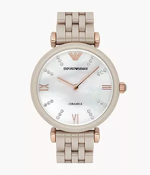 Emporio Armani Women's Two-Hand Sand-Tone Ceramic Watch
